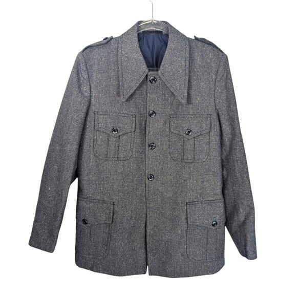 Vintage 70s Dagger Collar Tweed Leisure Blazer 4 Pocket Smart Alex Size 42 - Picture 1 of 12